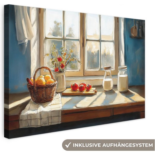 OneMillionCanvasses® Leinwandbild Stillleben - Küche - Fensterblick - Fenster - Vintage, Fotodruck (1 St), Wandbild, Deko Schlafzimmer Wohnzimmer Flur 20x20 cm