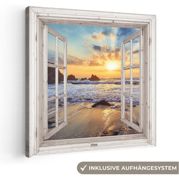 OneMillionCanvasses® Leinwandbild Strand - Aussicht - Sonnenuntergang - Landschaft - Meer - Natur, Fotodruck (1 St), Leinwand Bilder Klein, Wand Dekoration Aest