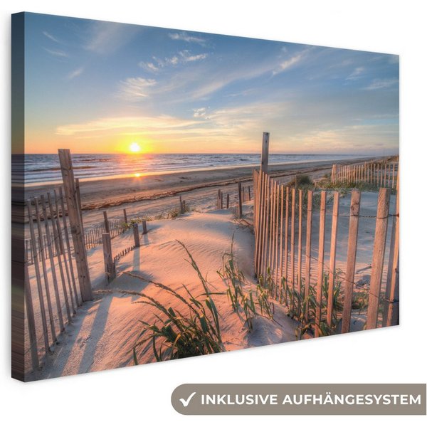 OneMillionCanvasses® Leinwandbild Strand - Meer - Düne - Sonnenuntergang - Landschaft, Fotodruck (1 St), Leinwand Bilder Klein, Wand Dekoration Aesthetic 30x20 