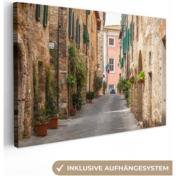 OneMillionCanvasses® Leinwandbild Straße der mittelalterlichen italienischen Stadt San Gimignano in der, Fotodruck (1 St), Leinwand Bilder Klein, Wand Dekoratio