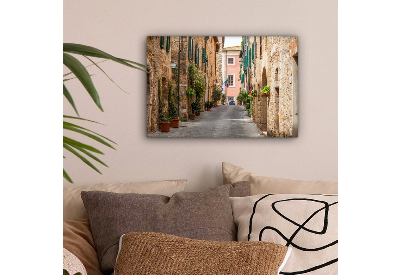 OneMillionCanvasses® Leinwandbild Straße der mittelalterlichen italienischen Stadt San Gimignano in der, Fotodruck (1 St), Leinwand Bilder Klein, Wand Dekoratio – Bild 2 von 5