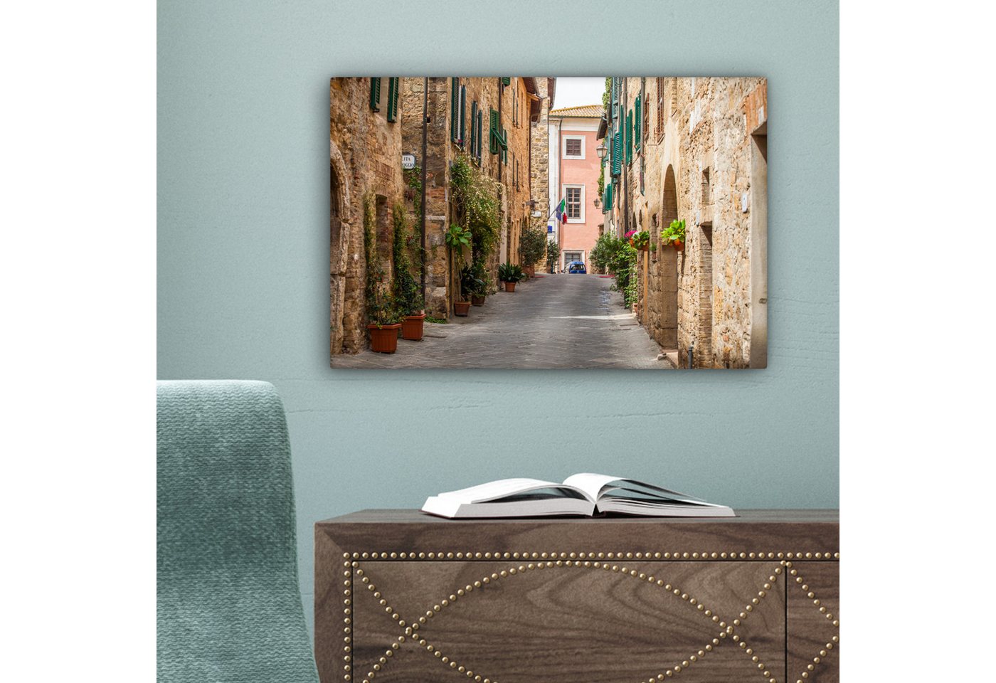 OneMillionCanvasses® Leinwandbild Straße der mittelalterlichen italienischen Stadt San Gimignano in der, Fotodruck (1 St), Leinwand Bilder Klein, Wand Dekoratio – Bild 3 von 5