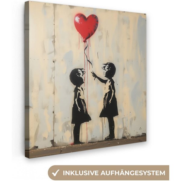 OneMillionCanvasses® Leinwandbild Straßenkunst - Banksy - Luftballon - Graffiti - Herz, Fotodruck (1 St), Wandbild, Deko Schlafzimmer Wohnzimmer Flur 20x20 cm