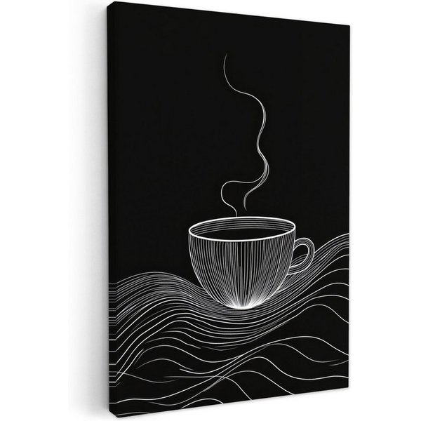 OneMillionCanvasses® Leinwandbild Strichzeichnung - Kaffeetasse - Schwarz - Küche, Fotodruck (1 St), Wandbilder für Esszimmer, Wanddeko Bilder Küche 20x30 cm