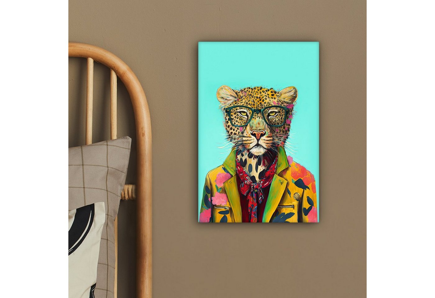 OneMillionCanvasses® Leinwandbild Tier - Brille - Leopard - Schleife - Design, Fotodruck (1 St), Leinwand Canvas Wandbild, Wanddekoration 20x30 cm – Bild 4 von 5