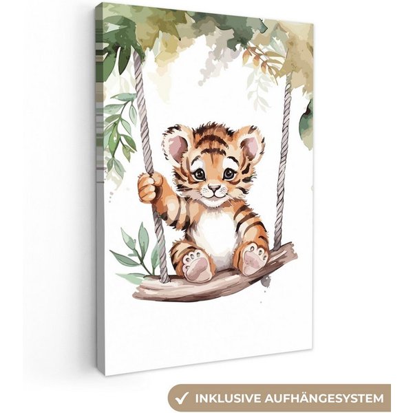 OneMillionCanvasses® Leinwandbild Tiger - Tier - Kinder - Dschungel, Fotodruck (1 St), Wandbild, Deko Schlafzimmer Wohnzimmer Flur 20x20 cm
