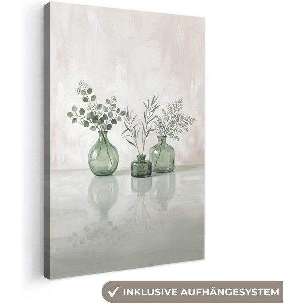 OneMillionCanvasses® Leinwandbild Vasen - Blätter - Grün, Fotodruck (1 St), Wandbild, Deko Schlafzimmer Wohnzimmer Flur 20x20 cm