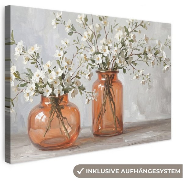 OneMillionCanvasses® Leinwandbild Vasen - Blumen - Orange, Fotodruck (1 St), Leinwand Bilder Klein, Wand Dekoration Aesthetic 30x20 cm
