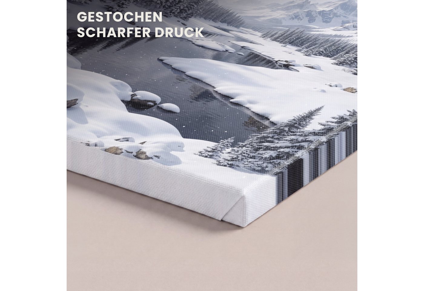 OneMillionCanvasses® Leinwandbild Verschneite Landschaft - Berge - Fluss - Winter, Fotodruck (1 St), Leinwand Canvas Wandbild, Wanddekoration 20x30 cm – Bild 3 von 5