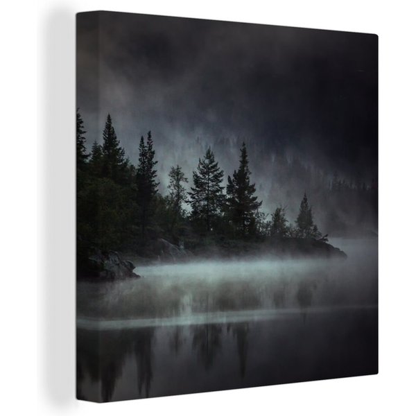 OneMillionCanvasses® Leinwandbild Wald - Nebel - Schwarz - Weiß, Fotodruck (1 St), Leinwand Bilder Klein, Wand Dekoration Aesthetic 30x20 cm