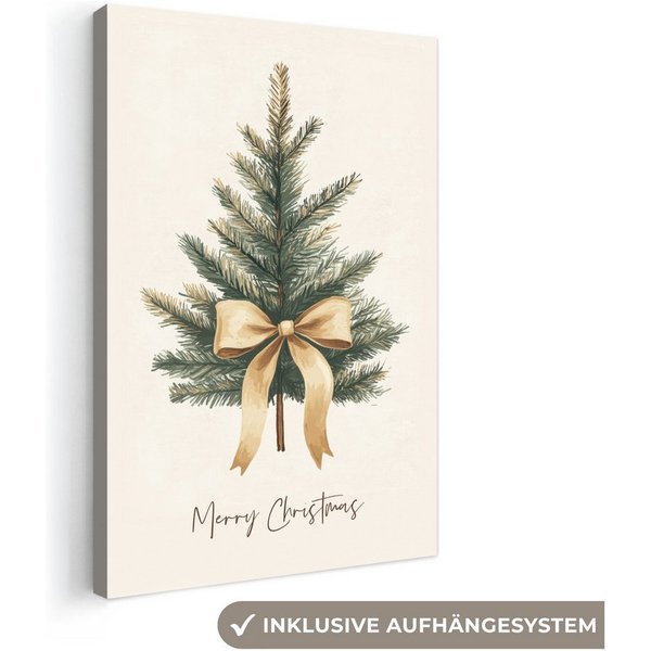 OneMillionCanvasses® Leinwandbild Weihnachtsbaum - Weihnachten - Frohe Weihnachten - Beige, Fotodruck (1 St), Wandbild, Deko Schlafzimmer Wohnzimmer Flur 20x20 