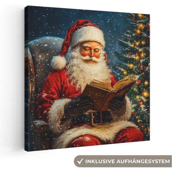 OneMillionCanvasses® Leinwandbild Weihnachtsmann - Weihnachten - Winter - Weihnachtsbaum, Fotodruck (1 St), Leinwand Bilder Klein, Wand Dekoration Aesthetic 30x