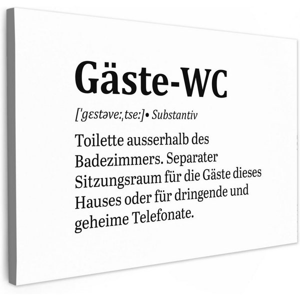 OneMillionCanvasses® Leinwandbild Zitat - Definition - Gäste-wc - Weiß, Fotodruck (1 St), Bilder für Badezimmer, Bad und Toiletten Deko, Bild WC 30x20 cm