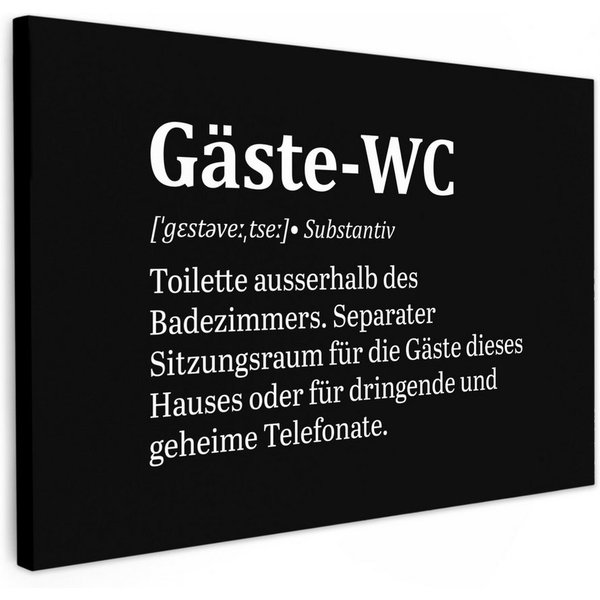 OneMillionCanvasses® Leinwandbild Zitat - Gäste-wc - Definition - Schwarz - Sprüche, Fotodruck (1 St), Bilder für Badezimmer, Bad und Toiletten Deko, Bild WC 30