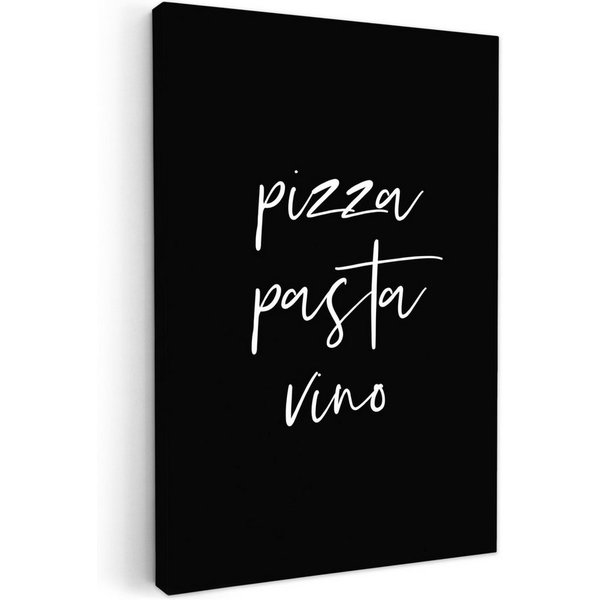 OneMillionCanvasses® Leinwandbild Zitat - Pizza, Pasta, Vino - Schwarz - Weiß, Fotodruck (1 St), Wandbilder für Esszimmer, Wanddeko Bilder Küche, 30x20 cm