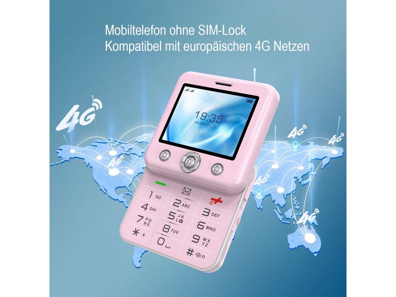 Onestyle Diamond Design-Mobiltelefon, Social-Media Funktionen, 4G, Dual-SIM Handy (Tik-Tok, Youtube, Facebook, Kamera) – Bild 3 von 5