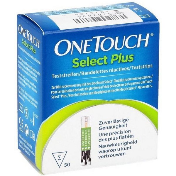 OneTouch Blutzucker-Teststreifen One Touch Select Plus, Spar-Set, 50-tlg., höchste Qualität, Diabetesmanagement, Blutzuckerspiegel überwachen