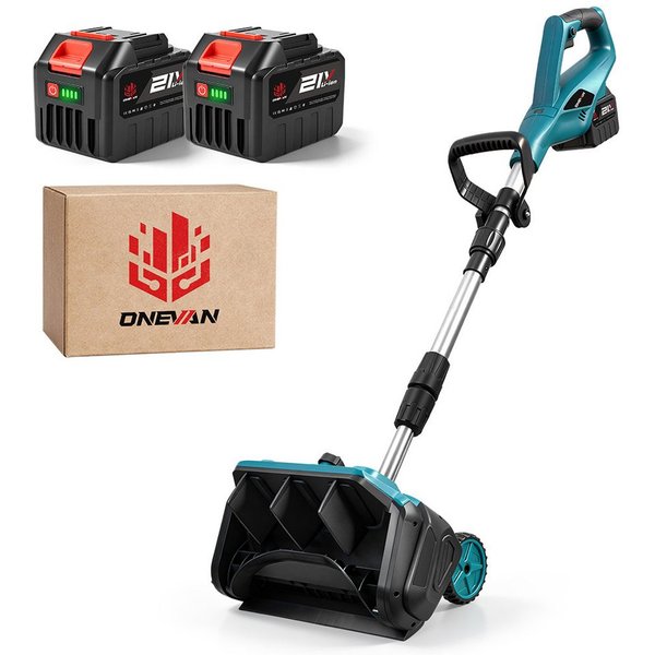 ONEVAN Akku-Schneefräse 1000W bürstenloser Motor, 2500 U/min, kabellose Elektro-Schneeschaufel, 33 cm Arbeitsbreite, (mit 2 × 21V-4000mAh Akkus), 32 cm Arbeitsb