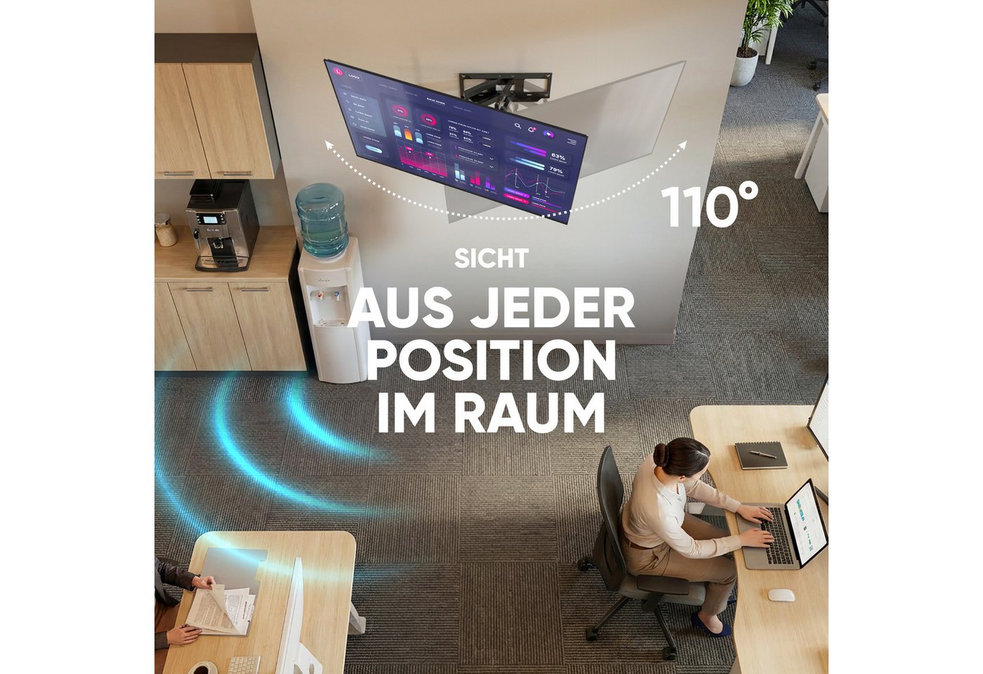 ONKRON TV-Wandhalterung 40-75 Zoll, bis 70 kg, VESA 100x100-600x400, M6L-B, (bis 75,00 Zoll, schwenkbar, neigbar, ausziehbar, Doppelarm, Kabelmanagement) – Bild 4 von 5