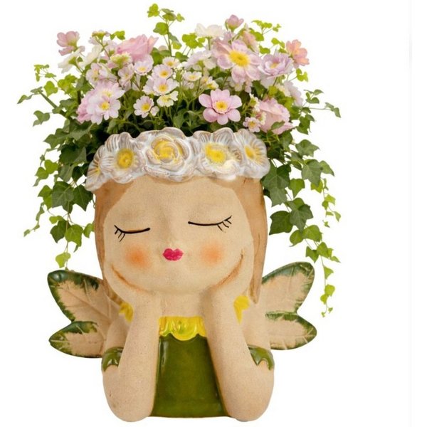 Online-Fuchs Blumentopf Mädchenkopf, Frau, Fee für Blumen oder Kräuter - Pflanztopf, Vase (aus Keramik gefertigt, Deko für Wohnzimmer und Küche), 7 cm große Öff