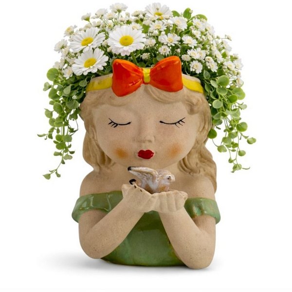 Online-Fuchs Blumentopf Mädchenkopf, Frau für Blumen oder Kräuter - auch als Vase verwendbar (aus Keramik gefertigt, Deko für Wohnzimmer und Küche), 7 cm große 