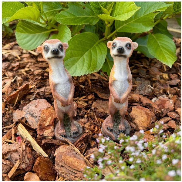 Online-Fuchs Gartenfigur Erdmännchen Deko Figuren im Set für den Garten - Wetterfest, Gartenfiguren aus Kunstharz für den Außenbereich