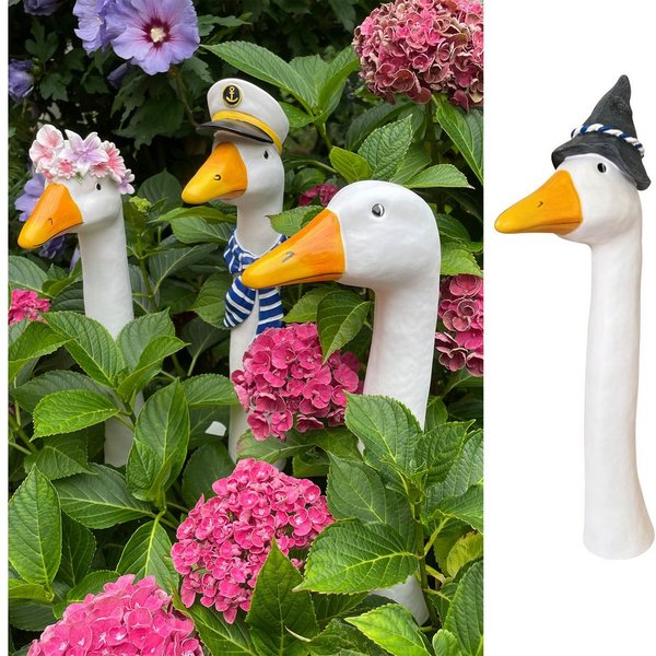 Online-Fuchs Gartenfigur Gänsehals Gartenstecker Gans - lustige Deko Gartenfiguren, Beetstecker, Gänsekopf für außen, 35 bis 38 cm groß
