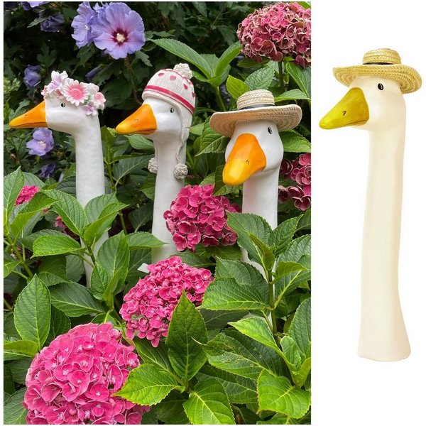 Online-Fuchs Gartenfigur Gänsehals Gartenstecker Gans - lustige Deko Gartenfiguren, Beetstecker, Gänsekopf für außen, 35 bis 38 cm groß