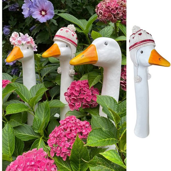 Online-Fuchs Gartenfigur Gänsehals Gartenstecker Gans - lustige Deko Gartenfiguren, Beetstecker, Gänsekopf für außen, 35 bis 38 cm groß