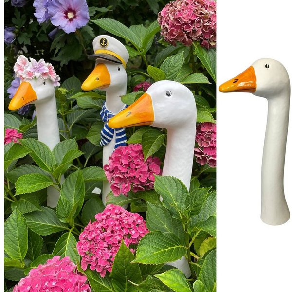 Online-Fuchs Gartenfigur Gänsehals Gartenstecker Gans - lustige Deko Gartenfiguren, Beetstecker, Gänsekopf für außen, 35 bis 38 cm groß