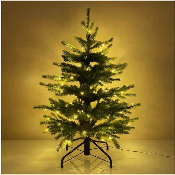 Online-Fuchs Künstlicher Weihnachtsbaum mit Beleuchtung (Lichterkette) wie echt! - 90 cm klein - Fernbedienung, Spritzguss Nadel, 100 LED´s, 10 Leuchtmodi, Twin