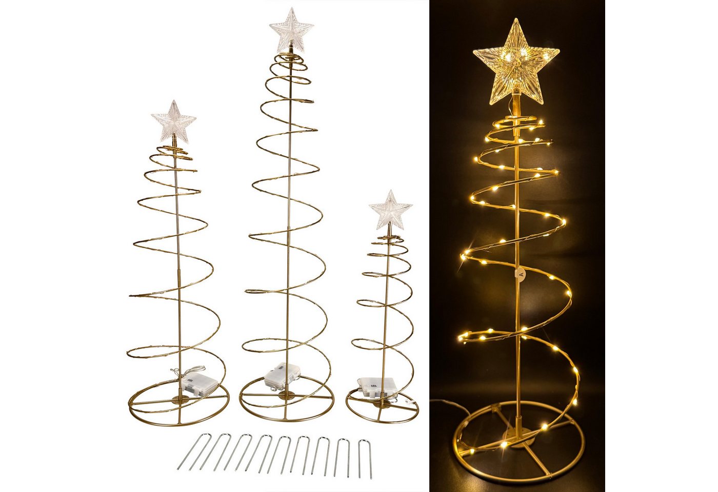 Online-Fuchs LED Baum 3er Set Lichterbäume mit Sternenspitze - Weihnachtsdeko für draußen, Indoor & Outdoor, Lichterketten mit 233 warmweißen LED´s, inklusive 6 – Bild 2 von 2