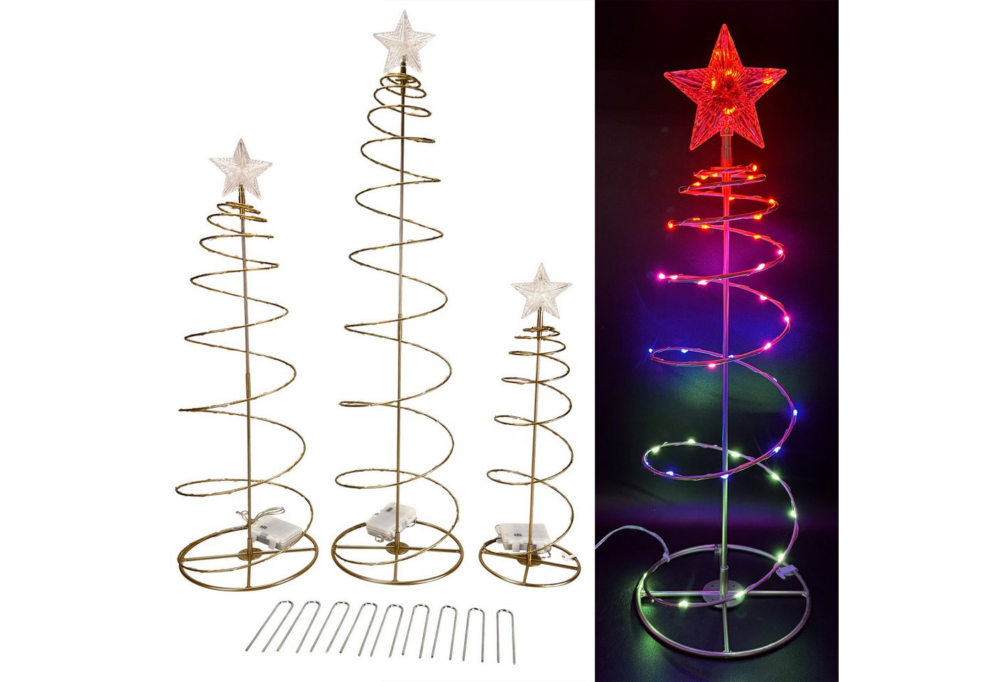 Online-Fuchs LED Baum 3er Set Lichterbäume mit Sternenspitze - Weihnachtsdeko für draußen, Indoor & Outdoor, Lichterketten mit 233 warmweißen LED´s, inklusive 6 – Bild 2 von 2