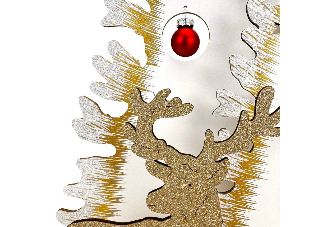Online-Fuchs LED Lichterbogen Lichterspitze, Weihnachtsbaum mit Hirsch und Weihnachtskugeln, Weihnachtsdeko mit warmweißer LED-Beleuchtung - 477242 – Bild 3 von 4
