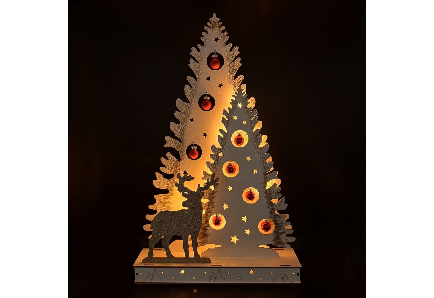 Online-Fuchs LED Lichterbogen Lichterspitze, Weihnachtsbaum mit Hirsch und Weihnachtskugeln, Weihnachtsdeko mit warmweißer LED-Beleuchtung - 477242 – Bild 4 von 4