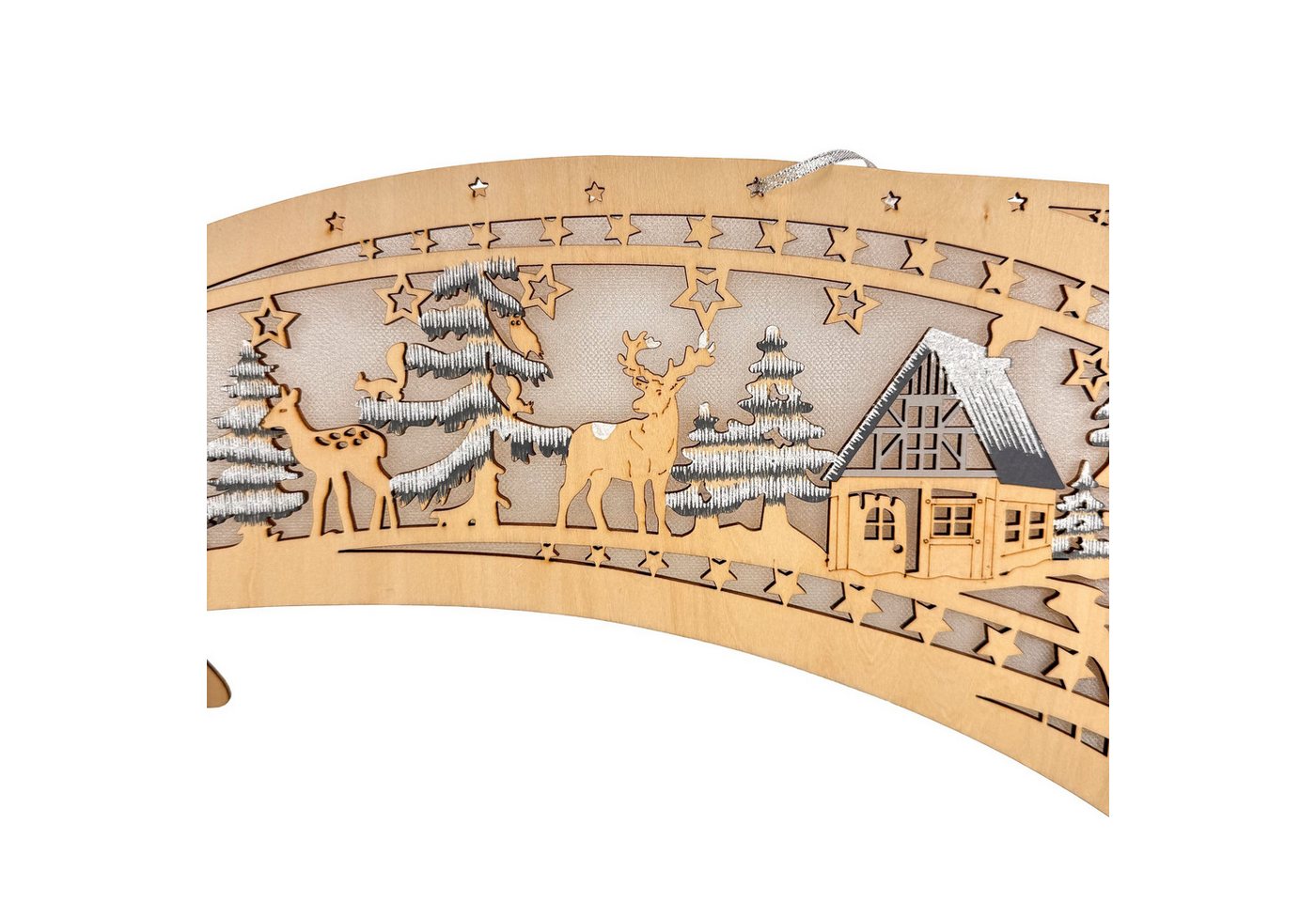 Online-Fuchs LED Lichterbogen Sternschnuppe aus Holz mit warmweißen LEDs beleuchtet - Weihnachtsdeko, inklusive 6-Stunden Timer - zum Aufhängen oder Hinstellen – Bild 3 von 3