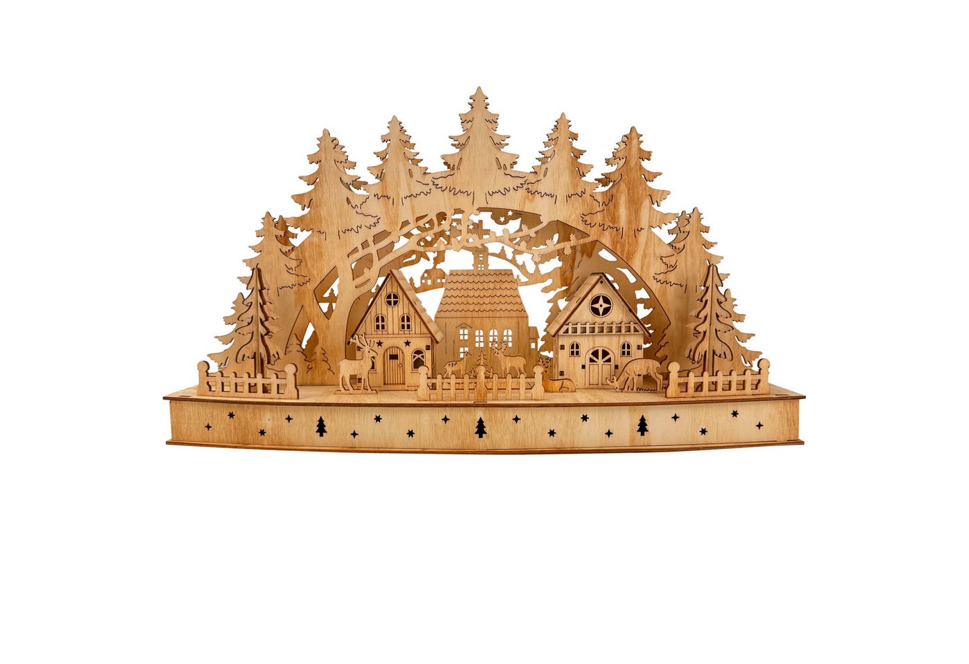 Online-Fuchs LED Schwibbogen Lichterbogen mit LED-Beleuchtung und 6-Stunden Timer - Weihnachtsdeko, kleiner, feiner Lichterbogen mit einer schönen Waldszenerie – Bild 2 von 5