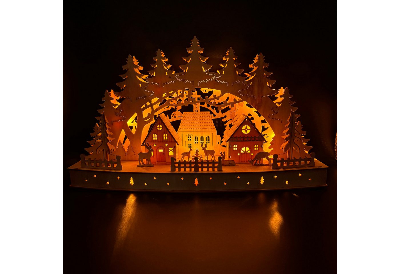 Online-Fuchs LED Schwibbogen Lichterbogen mit LED-Beleuchtung und 6-Stunden Timer - Weihnachtsdeko, kleiner, feiner Lichterbogen mit einer schönen Waldszenerie – Bild 4 von 5