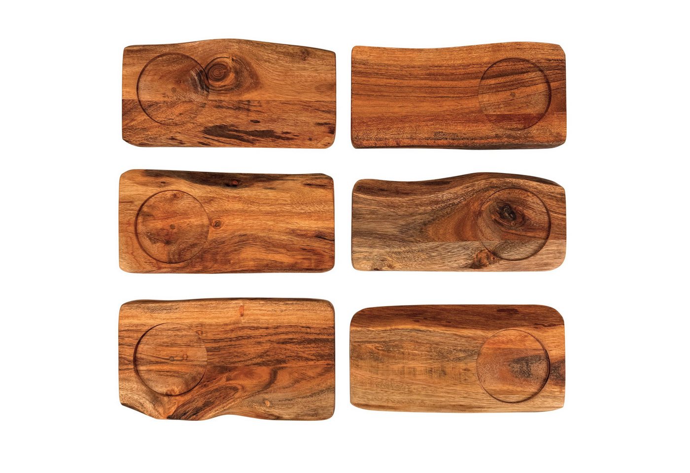 Online-Fuchs Servierbrett Kaffeebrettchen, kleines Serviertablett aus Holz für Kaffee & Tee, Akazienholz, (22 cm groß, Einkerbung für Tasse, Glas), für Kaffeebe – Bild 5 von 5