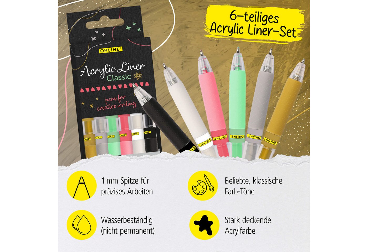 Online Pen Fineliner Acrylic Liner Classic, 6er Set Acrylic Liner mit stark deckender Acrylfarbe – Bild 2 von 5