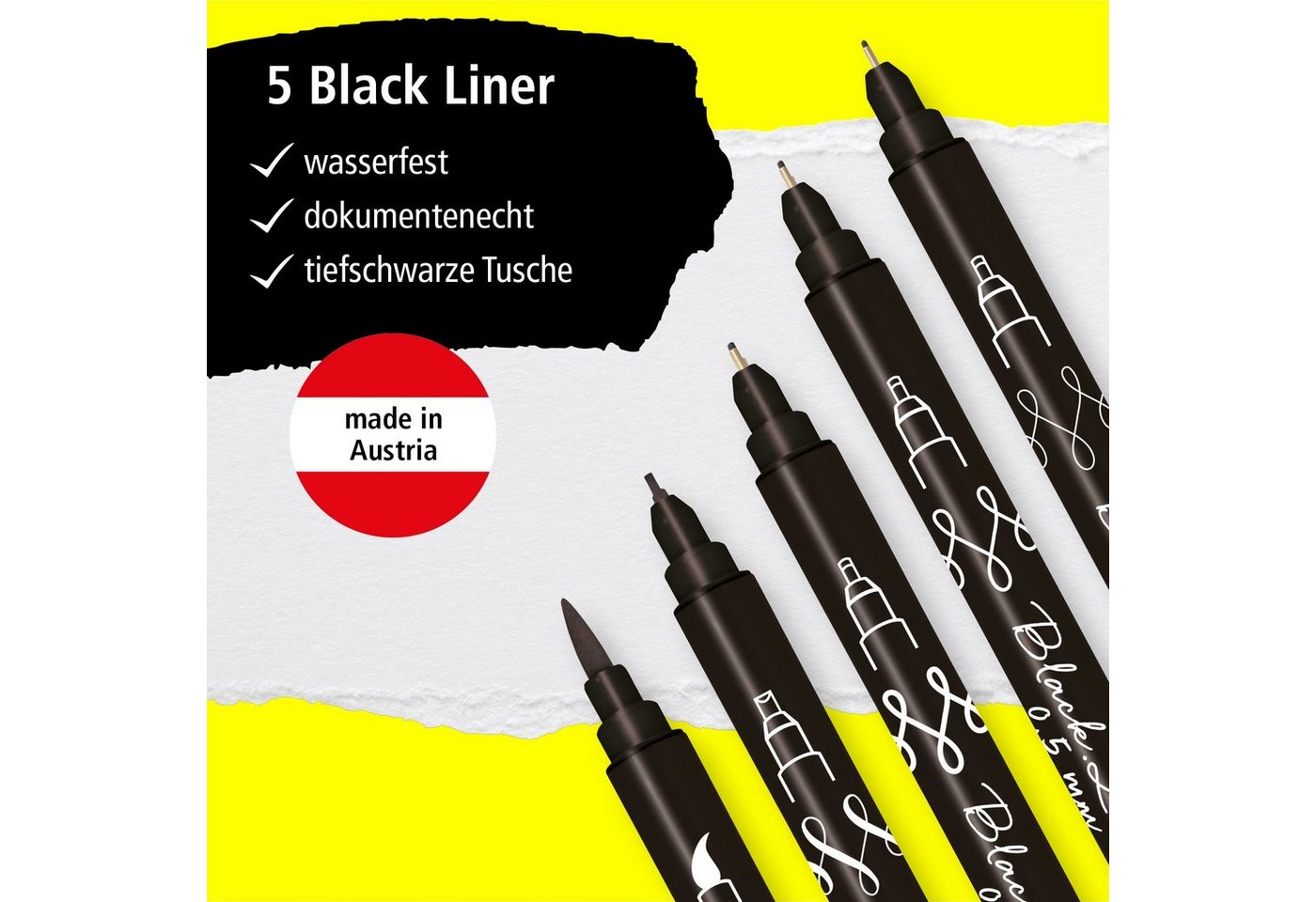 Online Pen Fineliner Black Lettering, 5x Handlettering Stifte Set, schwarz, wasserfest – Bild 2 von 5