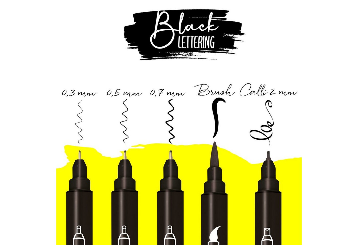 Online Pen Fineliner Black Lettering, 5x Handlettering Stifte Set, schwarz, wasserfest – Bild 3 von 5