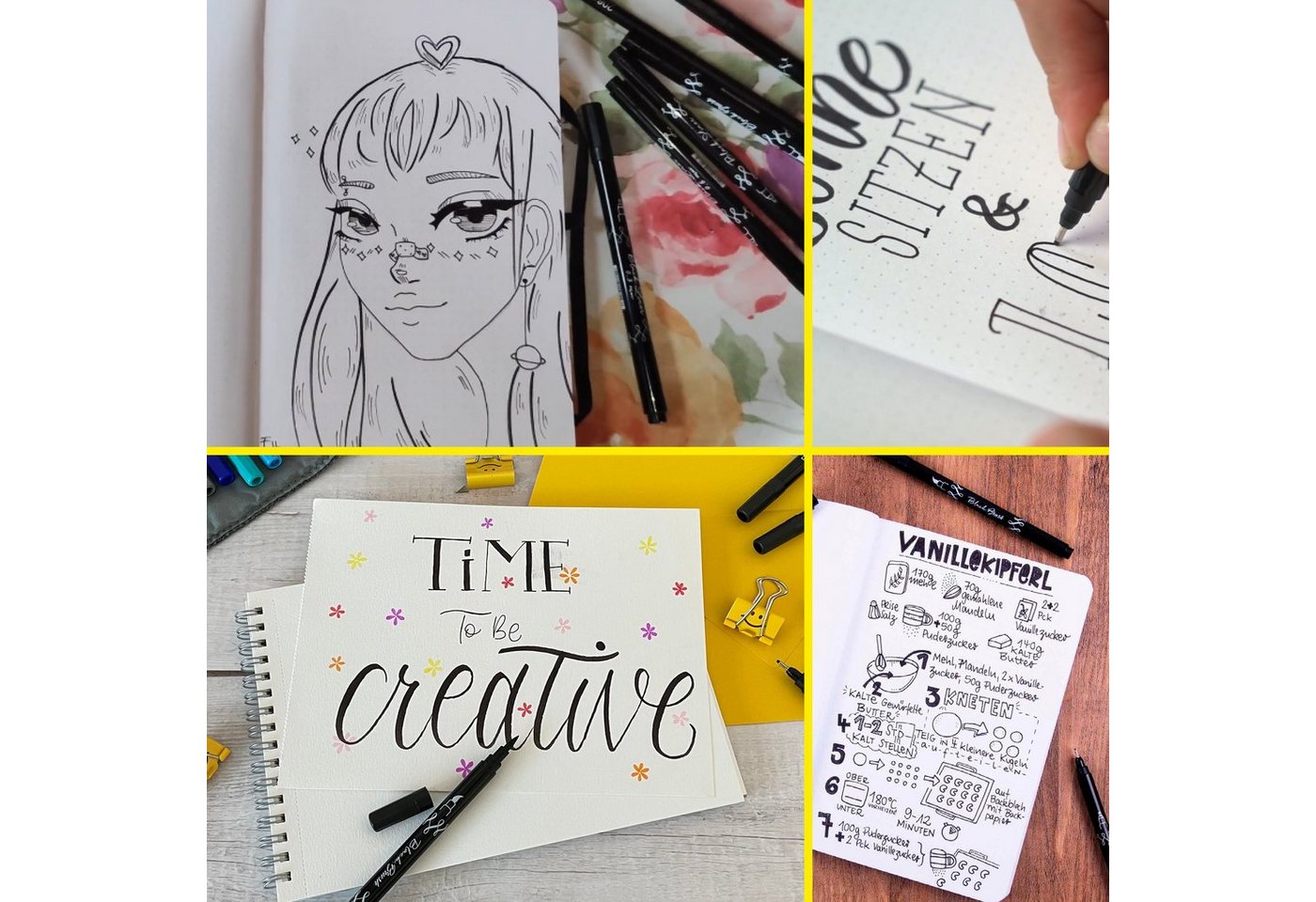 Online Pen Fineliner Black Lettering, 5x Handlettering Stifte Set, schwarz, wasserfest – Bild 5 von 5