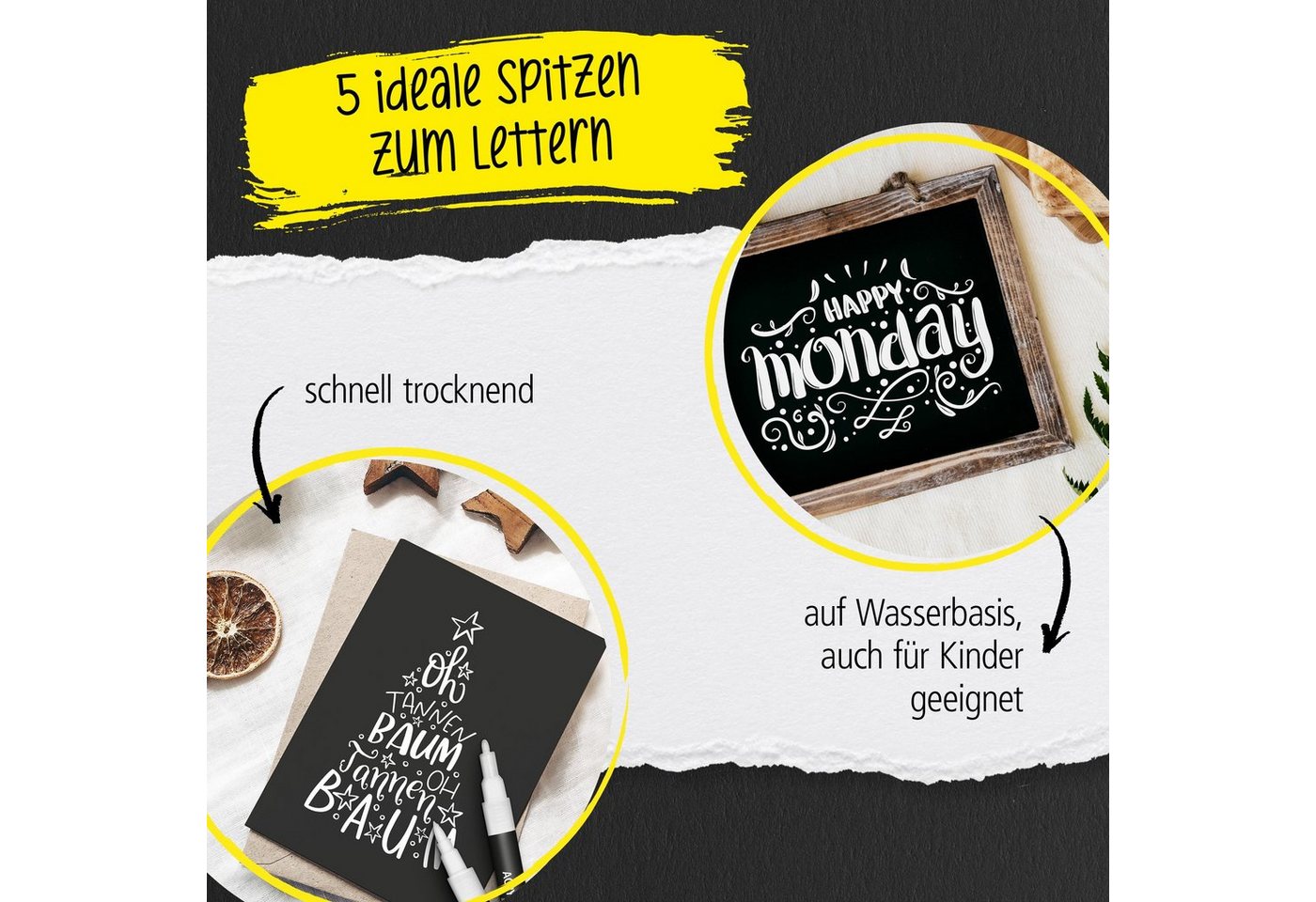 Online Pen Fineliner White Lettering, (5x weiße Acryl-Stifte, deckend, Handlettering-Stifte mit verschiedenen Spitzen), Fineliner, Brushpen, Kalligrafie-Stift – Bild 3 von 5