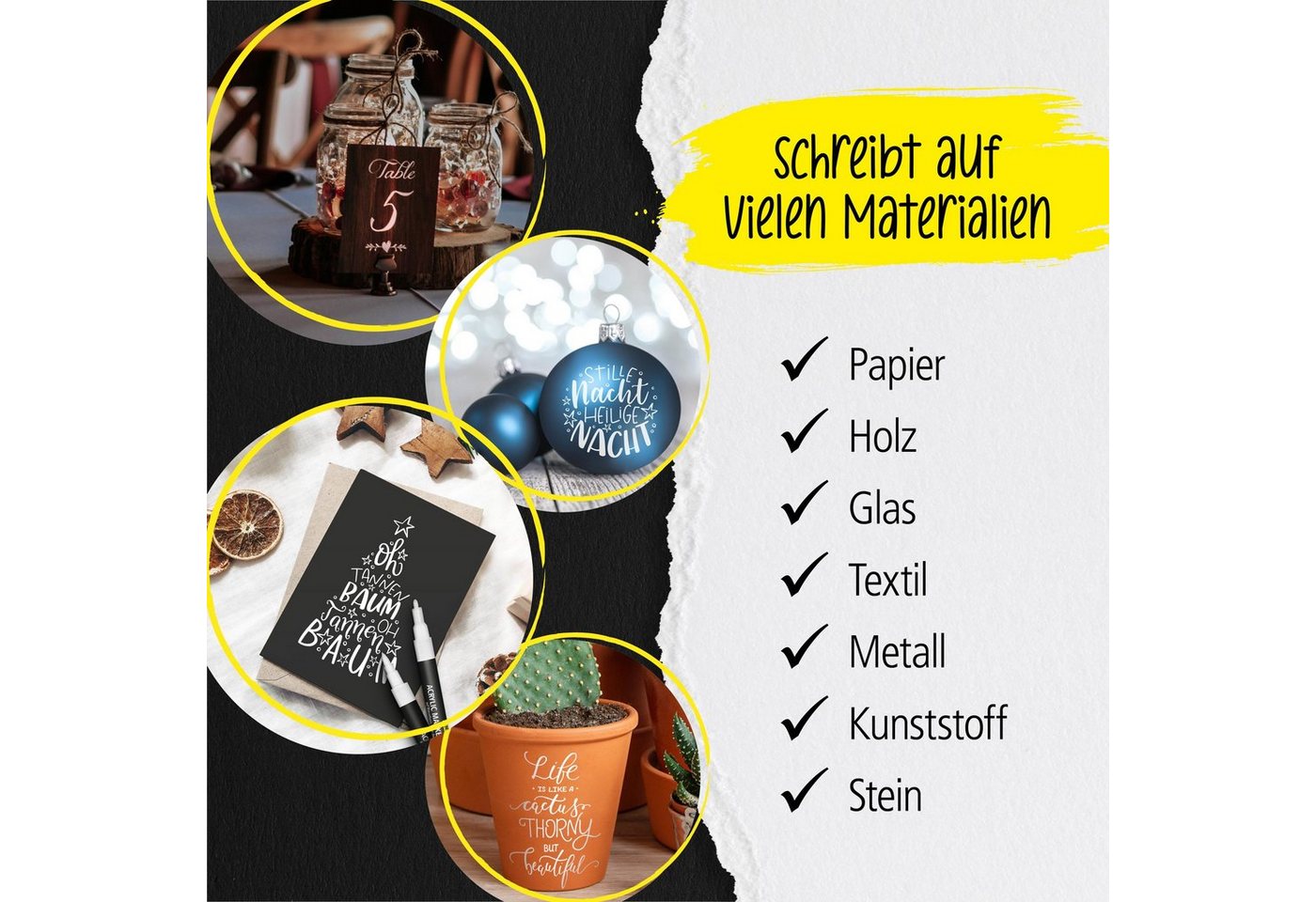 Online Pen Fineliner White Lettering, (5x weiße Acryl-Stifte, deckend, Handlettering-Stifte mit verschiedenen Spitzen), Fineliner, Brushpen, Kalligrafie-Stift – Bild 4 von 5