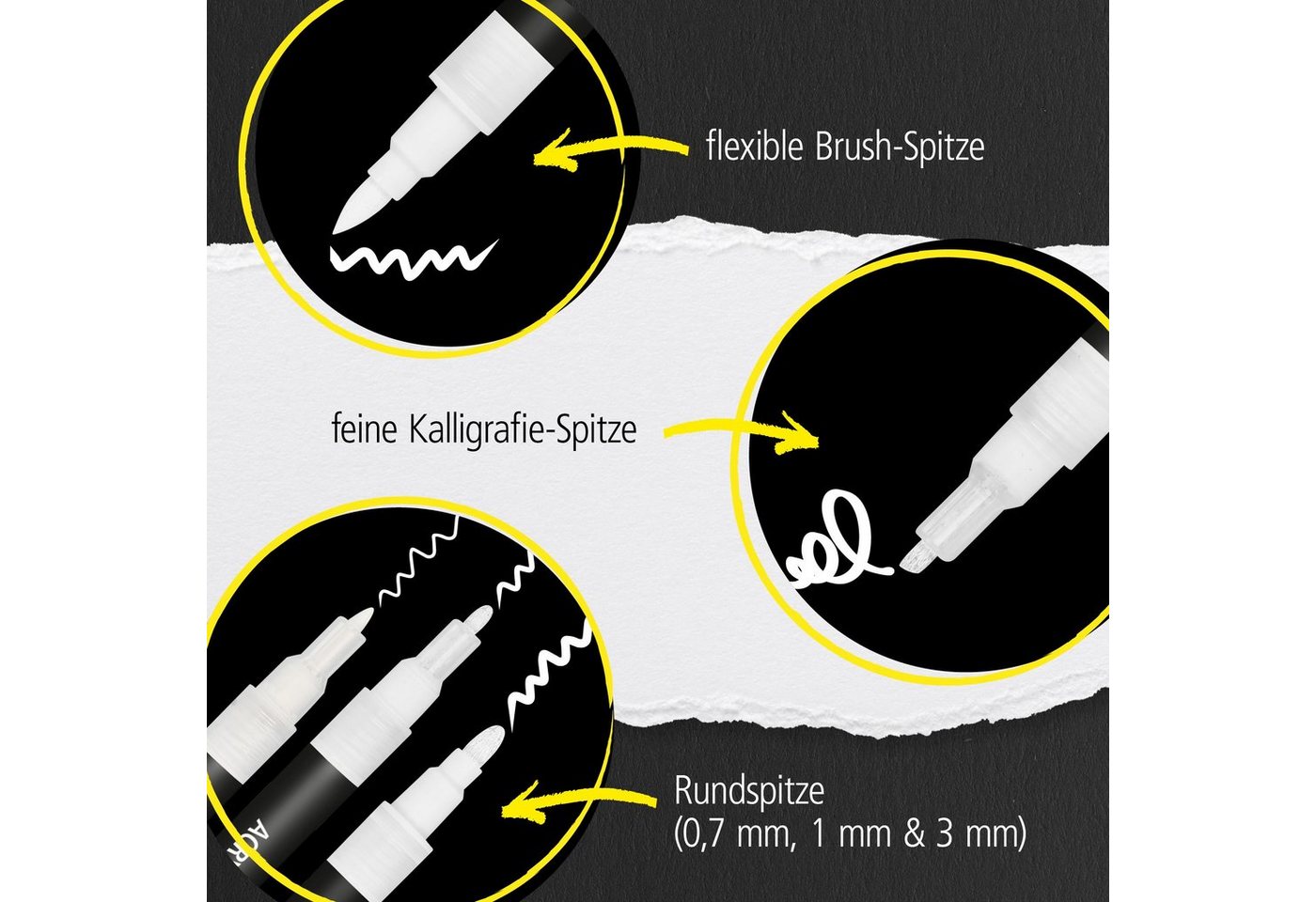 Online Pen Fineliner White Lettering, (5x weiße Acryl-Stifte, deckend, Handlettering-Stifte mit verschiedenen Spitzen), Fineliner, Brushpen, Kalligrafie-Stift – Bild 5 von 5