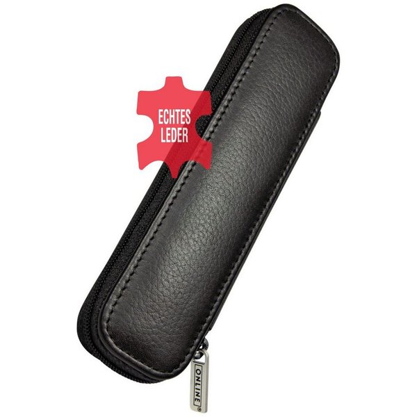 Online Pen Schreibgeräteetui Lederetui, (hochwertiges Füller-Etui), Stifte-Mäppchen aus Echtleder schwarz