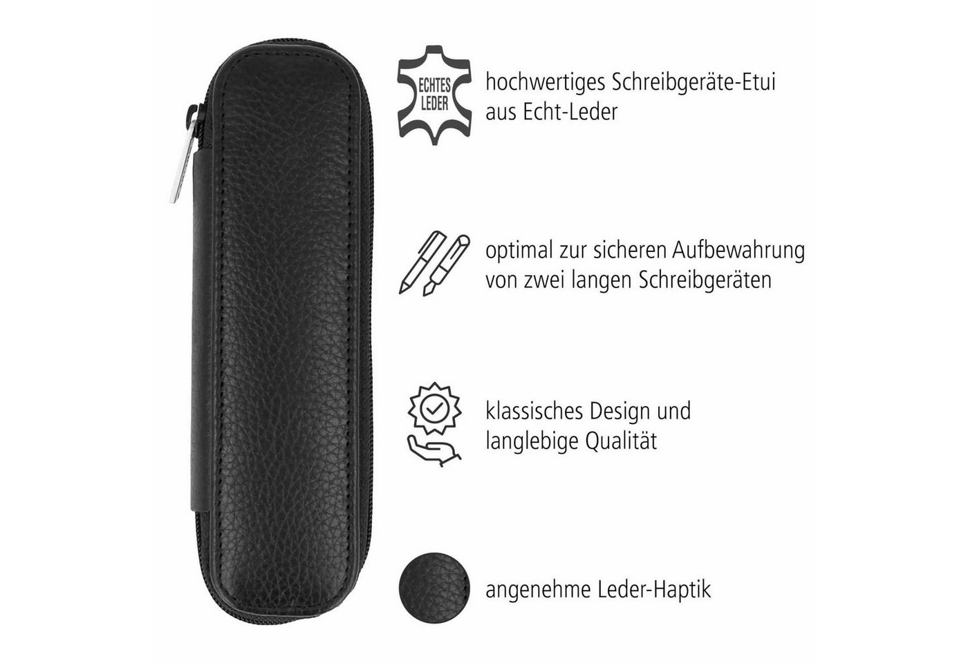 Online Pen Schreibgeräteetui Lederetui, (hochwertiges Füller-Etui), Stifte-Mäppchen aus Echtleder schwarz – Bild 2 von 5