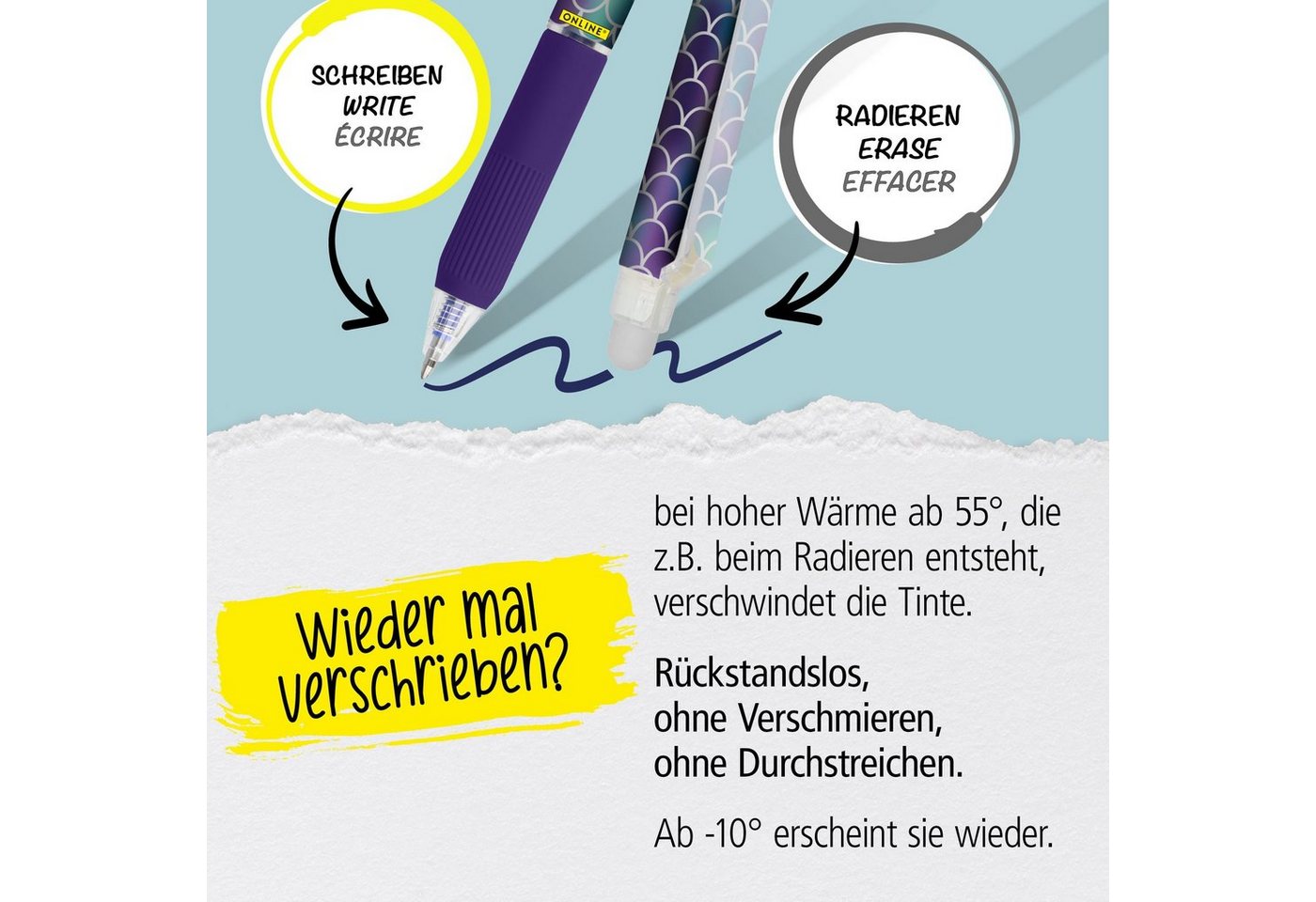 Online Pen Tintenroller magiXX Design, (Radierbarer Gelschreiber blau, Soft-Touch-Griffstück), Gelpen für Schüler, Studenten, Büro – Bild 5 von 5