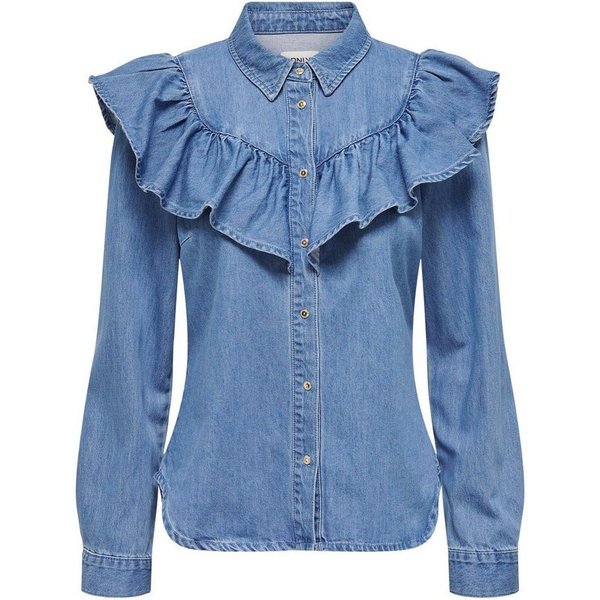 ONLY Langarmbluse Indigo (1-tlg) Rüschen